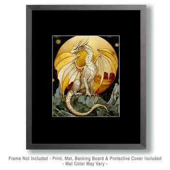 Golden Moon Draco - Dragon Wall Art Prints – 8″x10″ Artwork for 11″x14″ Frame