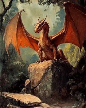 Draco Standing on Rock - Dragon Wall Art Prints – 8″x10″ Artwork for 11″x14″ Frame