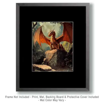 Draco Standing on Rock - Dragon Wall Art Prints – 8″x10″ Artwork for 11″x14″ Frame