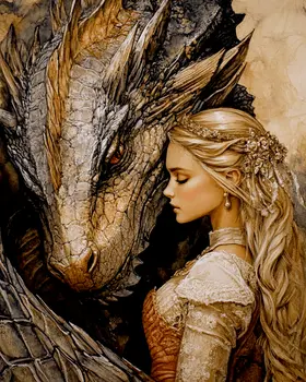 Draco and Princess Friend - Dragon Wall Art Prints – 8″x10″ Artwork for 11″x14″ Frame