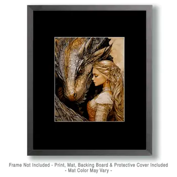 Draco and Princess Friend - Dragon Wall Art Prints – 8″x10″ Artwork for 11″x14″ Frame