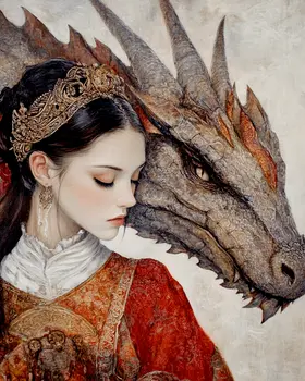 Princess & Her Serpent Portrait - Dragon Wall Art Prints – 8″x10″ Artwork for 11″x14″ Frame