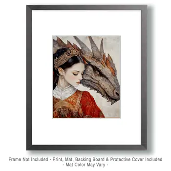 Princess & Her Serpent Portrait - Dragon Wall Art Prints – 8″x10″ Artwork for 11″x14″ Frame
