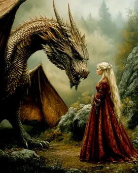 Draco Telling Story to Princess - Dragon Wall Art Prints – 8″x10″ Artwork for 11″x14″ Frame