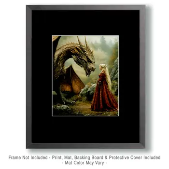 Draco Telling Story to Princess - Dragon Wall Art Prints – 8″x10″ Artwork for 11″x14″ Frame