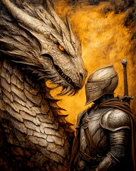 Draco & Knight Face to Face - Dragon Wall Art Prints – 8″x10″ Artwork for 11″x14″ Frame