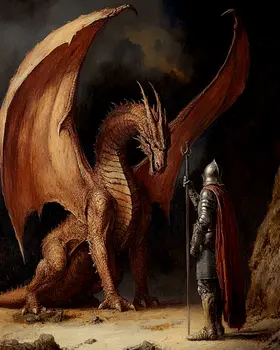Dragon & Knight Peace Talks - Dragon Wall Art Prints – 8″x10″ Artwork for 11″x14″ Frame