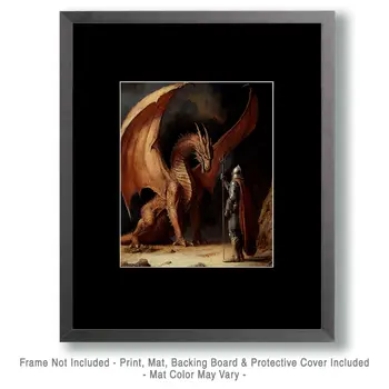 Dragon & Knight Peace Talks - Dragon Wall Art Prints – 8″x10″ Artwork for 11″x14″ Frame