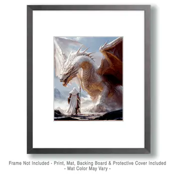 Prince & White Dragon - Dragon Wall Art Prints – 8″x10″ Artwork for 11″x14″ Frame