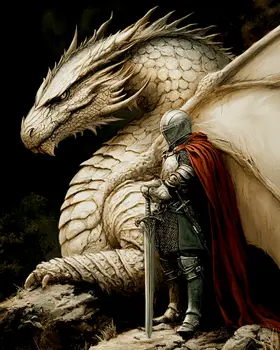 Princess Rides a White Draco - Dragon Wall Art Prints – 8″x10″ Artwork for 11″x14″ Frame