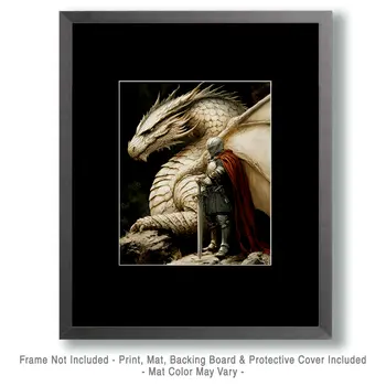 Princess Rides a White Draco - Dragon Wall Art Prints – 8″x10″ Artwork for 11″x14″ Frame