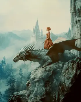 Princess Draco Surveying Kingdom - Dragon Wall Art Prints – 8″x10″ Artwork for 11″x14″ Frame