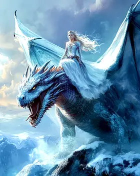 Princess Rides a White Draco - Dragon Wall Art Prints – 8″x10″ Artwork for 11″x14″ Frame
