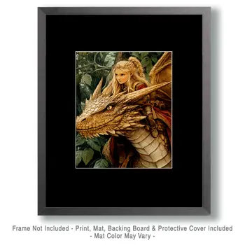 Elf Rides a Draco - Dragon Wall Art Prints – 8″x10″ Artwork for 11″x14″ Frame