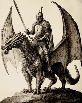 Knight on Dragon Pencil Sketch - Dragon Wall Art Prints – 8″x10″ Artwork for 11″x14″ Frame