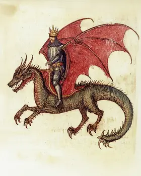Antique Style Folk Art King on Draco - Dragon Wall Art Prints – 8″x10″ Artwork for 11″x14″ Frame