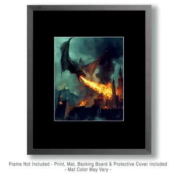 Draco Attack - Dragon Wall Art Prints – 8″x10″ Artwork for 11″x14″ Frame
