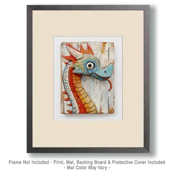 Draco Wood Block - Dragon Wall Art Prints – 8″x10″ Artwork for 11″x14″ Frame