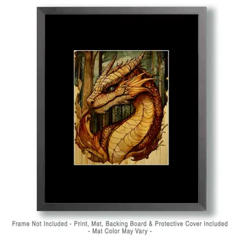 Woodland Draco - Dragon Wall Art Prints – 8″x10″ Artwork for 11″x14″ Frame