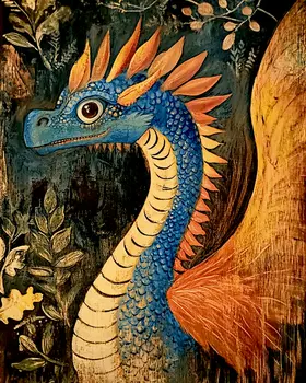 Folksy Draco - Dragon Wall Art Prints – 8″x10″ Artwork for 11″x14″ Frame