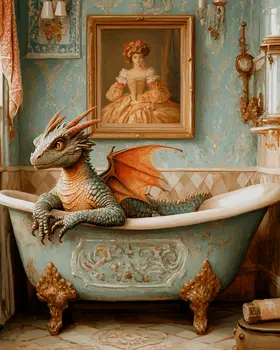 Young Draco in Bathtub - Dragon Wall Art Prints – 8″x10″ Artwork for 11″x14″ Frame