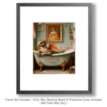 Young Draco in Bathtub - Dragon Wall Art Prints – 8″x10″ Artwork for 11″x14″ Frame