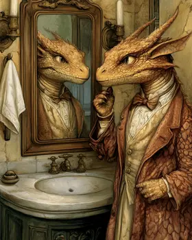 Draco Looking in Mirror - Dragon Wall Art Prints – 8″x10″ Artwork for 11″x14″ Frame