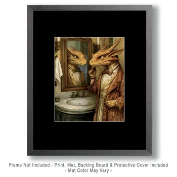 Draco Looking in Mirror - Dragon Wall Art Prints – 8″x10″ Artwork for 11″x14″ Frame