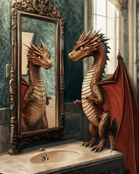 Young Draco Looking in Mirror - Dragon Wall Art Prints – 8″x10″ Artwork for 11″x14″ Frame