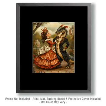 Draco and Princess Dancing - Dragon Wall Art Prints – 8″x10″ Artwork for 11″x14″ Frame