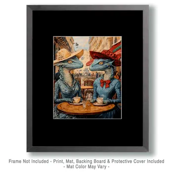 A Pair of Dracos at a Paris Cafe - Dragon Wall Art Prints – 8″x10″ Artwork for 11″x14″ Frame
