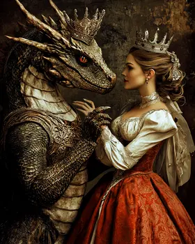 The Draco Princess Couple Dancing - Dragon Wall Art Prints – 8″x10″ Artwork for 11″x14″ Frame
