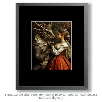 The Draco Princess Couple Dancing - Dragon Wall Art Prints – 8″x10″ Artwork for 11″x14″ Frame