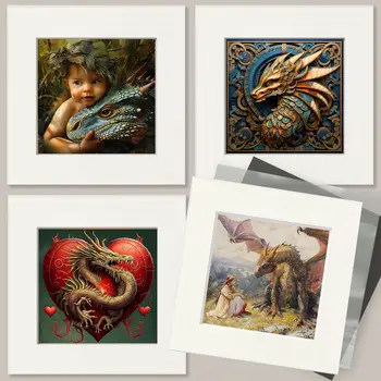 Folksy Draco - Dragon Wall Art Prints – 8″x10″ Artwork for 11″x14″ Frame