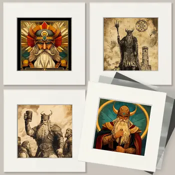 With Sword - Odin the Norse God Wall Art Prints – 8″x10″ Artwork for 11″x14″ Frame