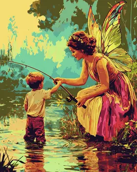Fairy Fishing with a Friend - Fairies Wall Art Prints – 8″x10″ Artwork for 11″x14″ Frame