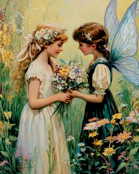 A Bouquet from a Fairy Friend - Fairies Wall Art Prints – 8″x10″ Artwork for 11″x14″ Frame
