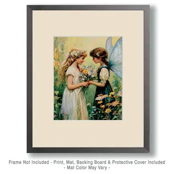 A Bouquet from a Fairy Friend - Fairies Wall Art Prints – 8″x10″ Artwork for 11″x14″ Frame