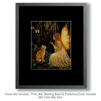 Late Night Discussion Fairy to Cat - Fairies Wall Art Prints – 8″x10″ Artwork for 11″x14″ Frame