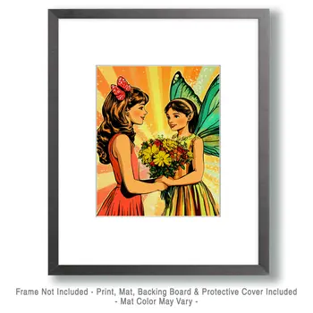 Brightening Her Day - Fairies Wall Art Prints – 8″x10″ Artwork for 11″x14″ Frame