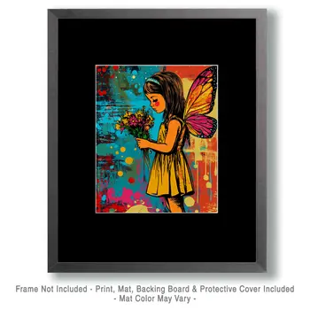 Shy Fae with a Bouquet - Fairies Wall Art Prints – 8″x10″ Artwork for 11″x14″ Frame