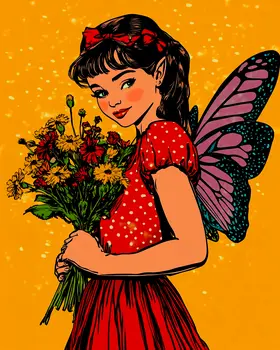 Fairy Holding Bouquet - Fairies Wall Art Prints – 8″x10″ Artwork for 11″x14″ Frame