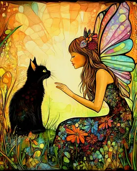 Quick Advice for My Cat Friend - Fairies Wall Art Prints – 8″x10″ Artwork for 11″x14″ Frame
