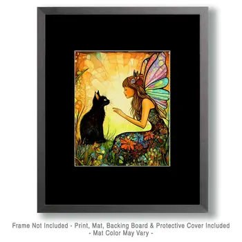 Quick Advice for My Cat Friend - Fairies Wall Art Prints – 8″x10″ Artwork for 11″x14″ Frame