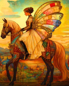 Fabulous Fae on Her Horse - Fairies Wall Art Prints – 8″x10″ Artwork for 11″x14″ Frame