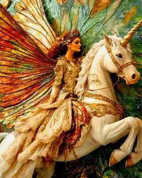 Fairy on Noble Unicorn - Fairies Wall Art Prints – 8″x10″ Artwork for 11″x14″ Frame