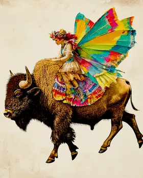 BOHO Fairy on Buffalo - Fairies Wall Art Prints – 8″x10″ Artwork for 11″x14″ Frame