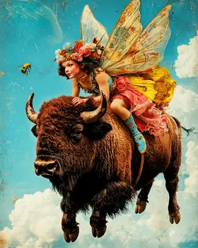 Fairy, Bison, and Bumblebee - Fairies Wall Art Prints – 8″x10″ Artwork for 11″x14″ Frame