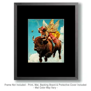 Fairy, Bison, and Bumblebee - Fairies Wall Art Prints – 8″x10″ Artwork for 11″x14″ Frame