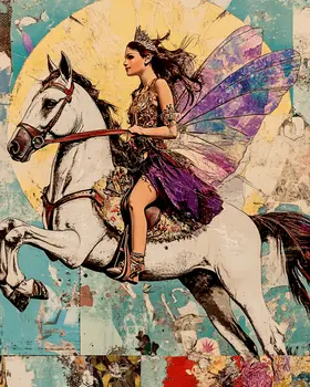 Grunge Fairy on Horseback - Fairies Wall Art Prints – 8″x10″ Artwork for 11″x14″ Frame